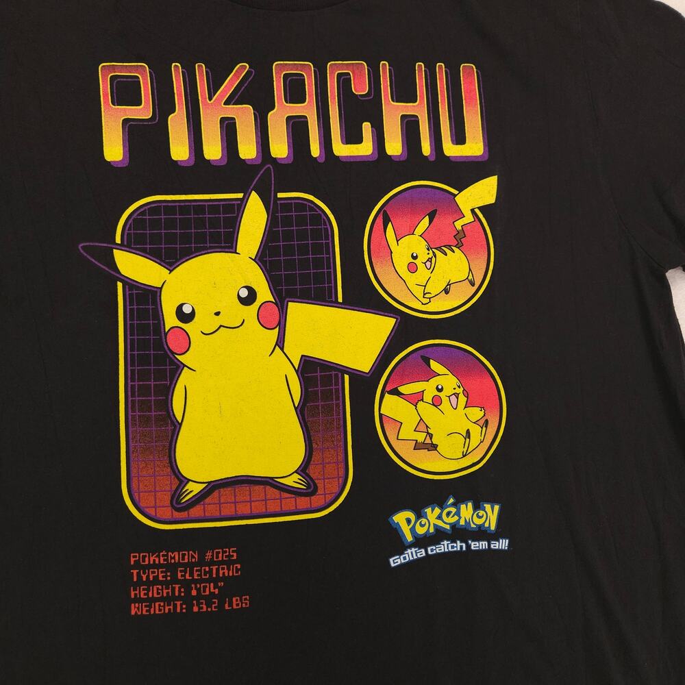 Pokemon Pikachu Graphic Short Sleeve Crew Neck T Shirt Mens Size XL Black - Picture 4 of 9